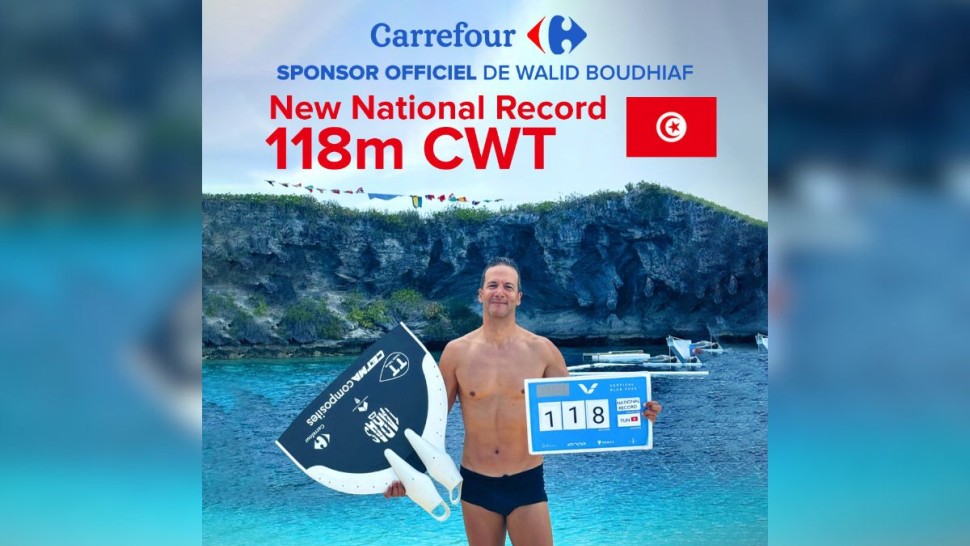 Carrefour Tunisie félicite Walid Boudhiaf pour son nouveau record national à -118 mètres