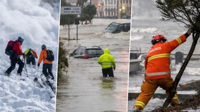 قتلى بانهيار جليدي في إيطاليا وعواصف عنيفة تضرب إسبانيا والبرتغال