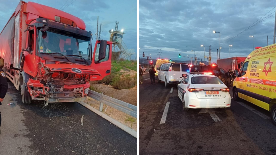 إصابة شرطي صهيوني بعد اصطدام شاحنة بقوة أمنية جنوب نابلس