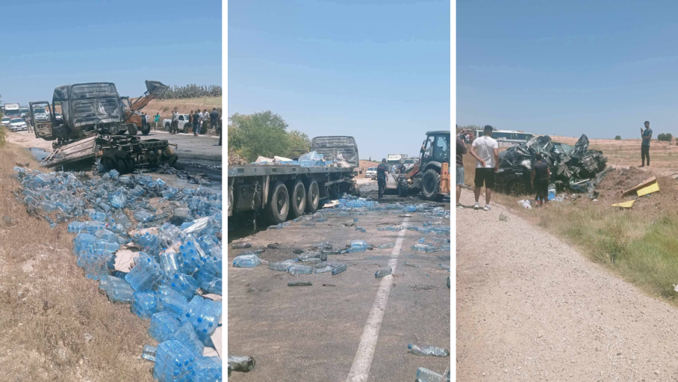 كندار: اندلاع حريق اثر اصطدام بين شاحنة محملة بالمياه المعدنية وسيارة