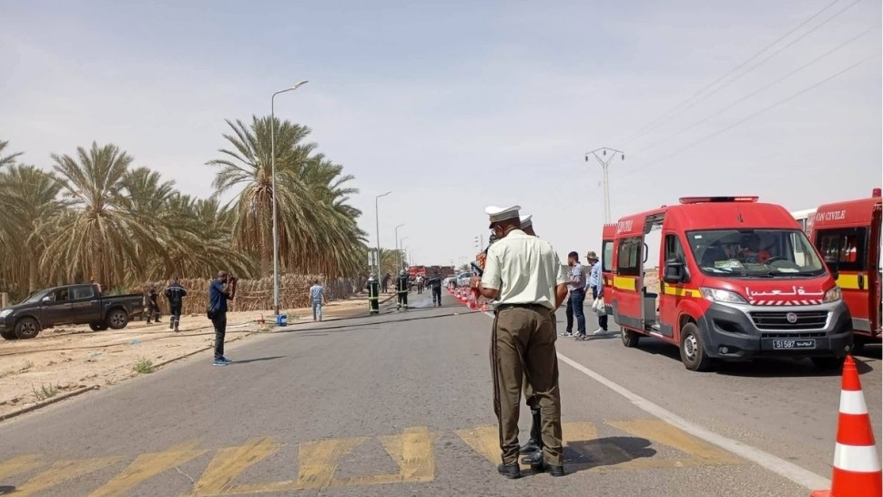 قبلي : عملية بيضاء لمحاكاة سيناريو حادث اصطدام شاحنة نقل محروقات و حافلة