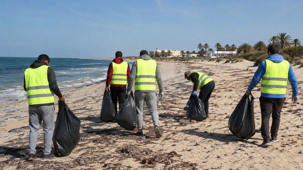 عدد من المحكومين ينظفون شواطئ جربة في إطار العقوبة البديلة